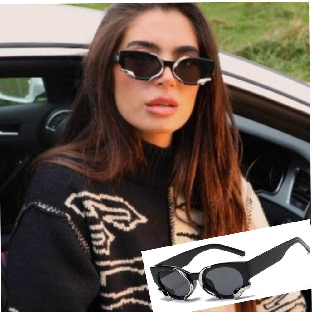 CATEYE SNAKE BLACK SUNNIES WITH SILVER SNAKE TRIM-NEW